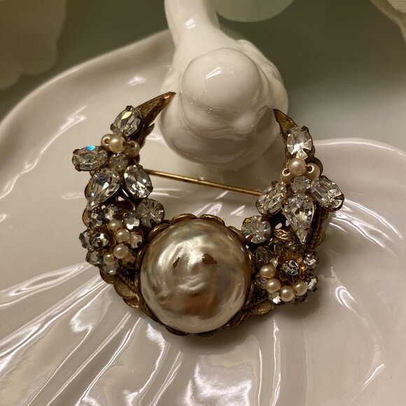 LOT/COLLECTION RHINESTONE/FAUX PEARL BROOCHES (CORO, MARVELLA, ROBERT, GOLDETTE) - Picture 6 of 16